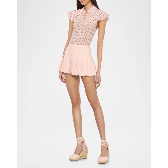 ALICE + OLIVIA Martel Flutter-Sleeve Blouse in Sundae Pink Bloom - Picture 2 of 8